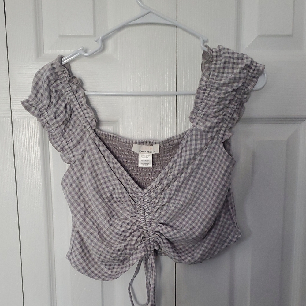 Gray Gingham Ruched Top
